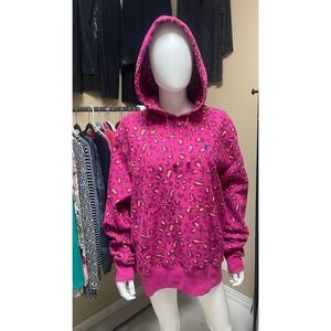 Champion Reverse Weave Hot Pink Leopard Print Hoodie Women L NWOT Athleisure